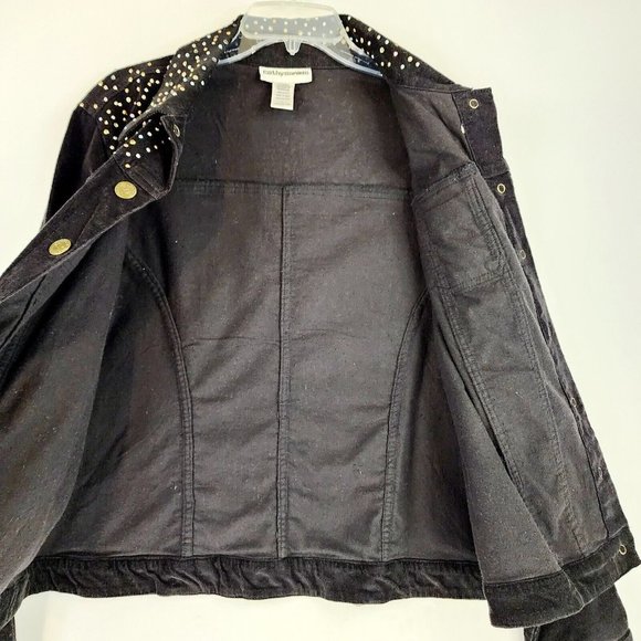 Cathy Daniels Jacket Womens Large Black Corduroy Rhinestone Western Snap On - Picture 3 of 11